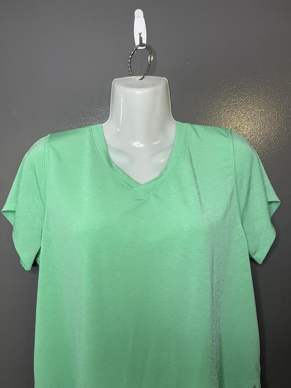FP Movement Shirt Womens Medium Green V Neck Open Back Cutout Short Sleeve Yoga